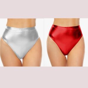 NWT Set of 2 High-Waisted Metallic Rave Booty Shorts -‎ Red & Silver - Medium